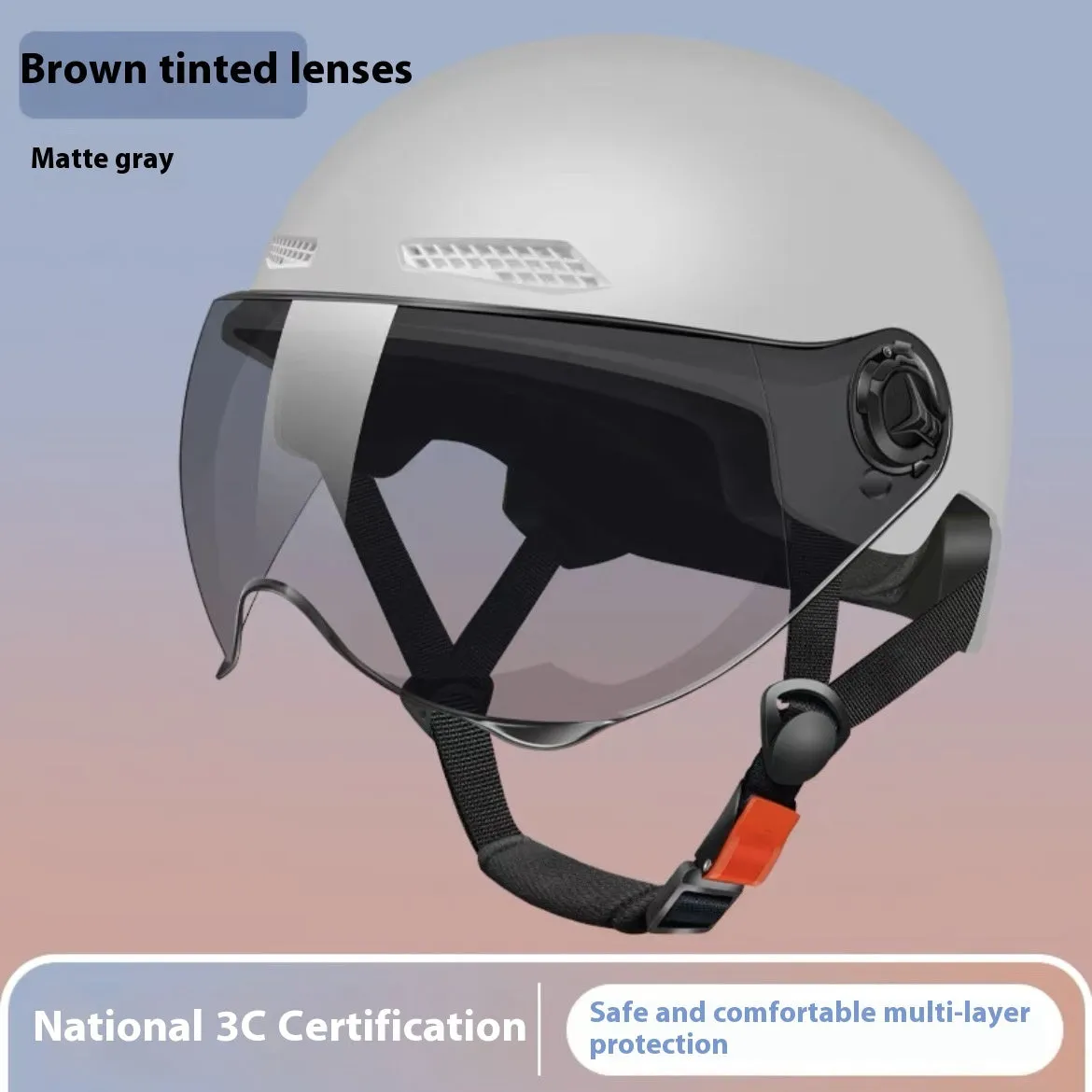 3C certified polypropylene electric motorcycle helmet shown in available colours including light pink and mocha.