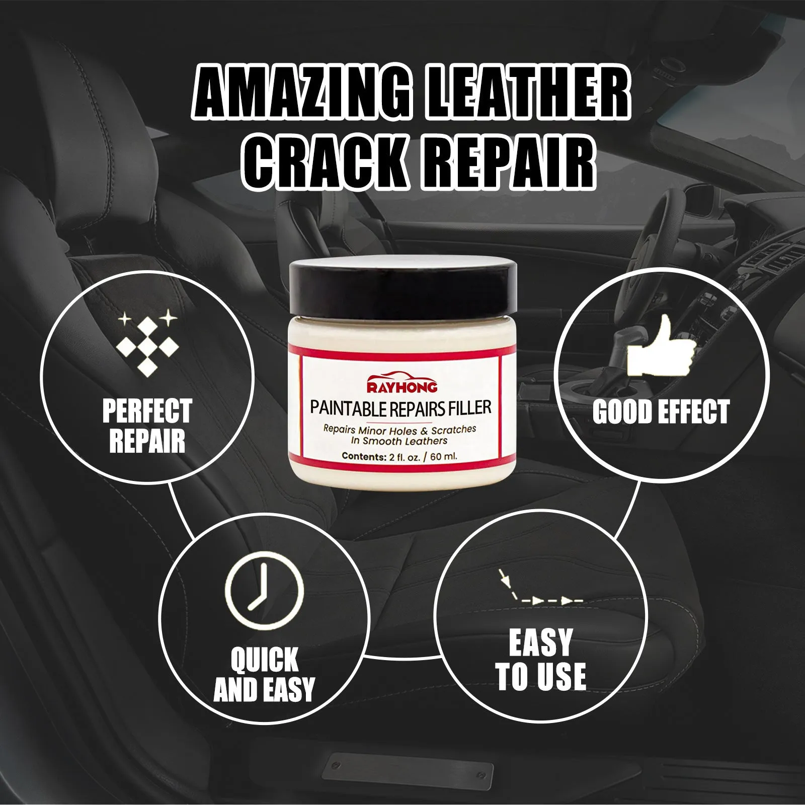 60ml leather repair filling paste in 5cm by 4.4cm container for car seat and sofa scratch restoration