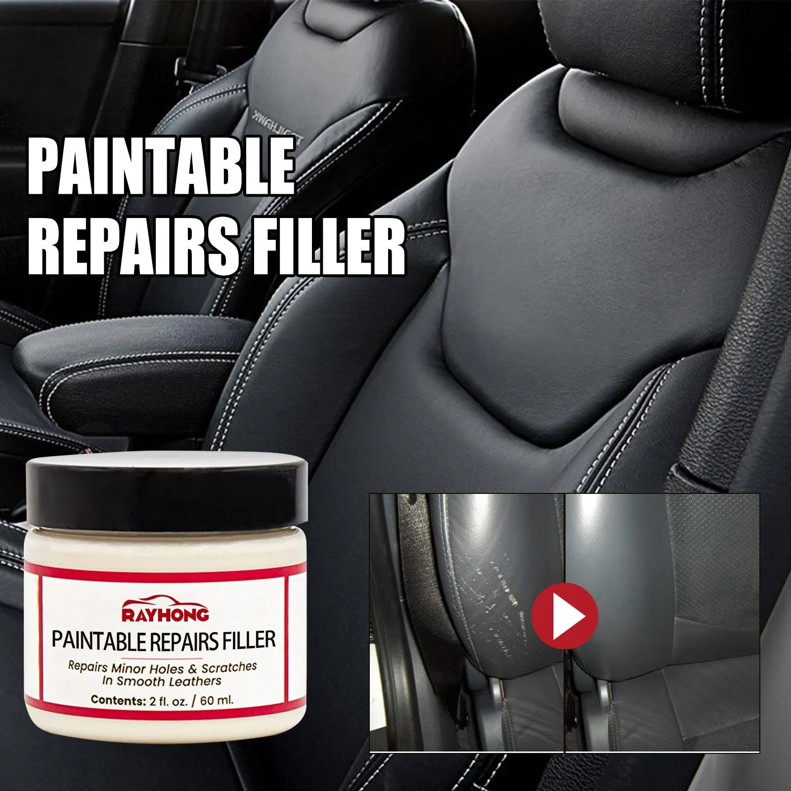 60ml leather repair filling paste in 5cm by 4.4cm container for car seat and sofa scratch restoration