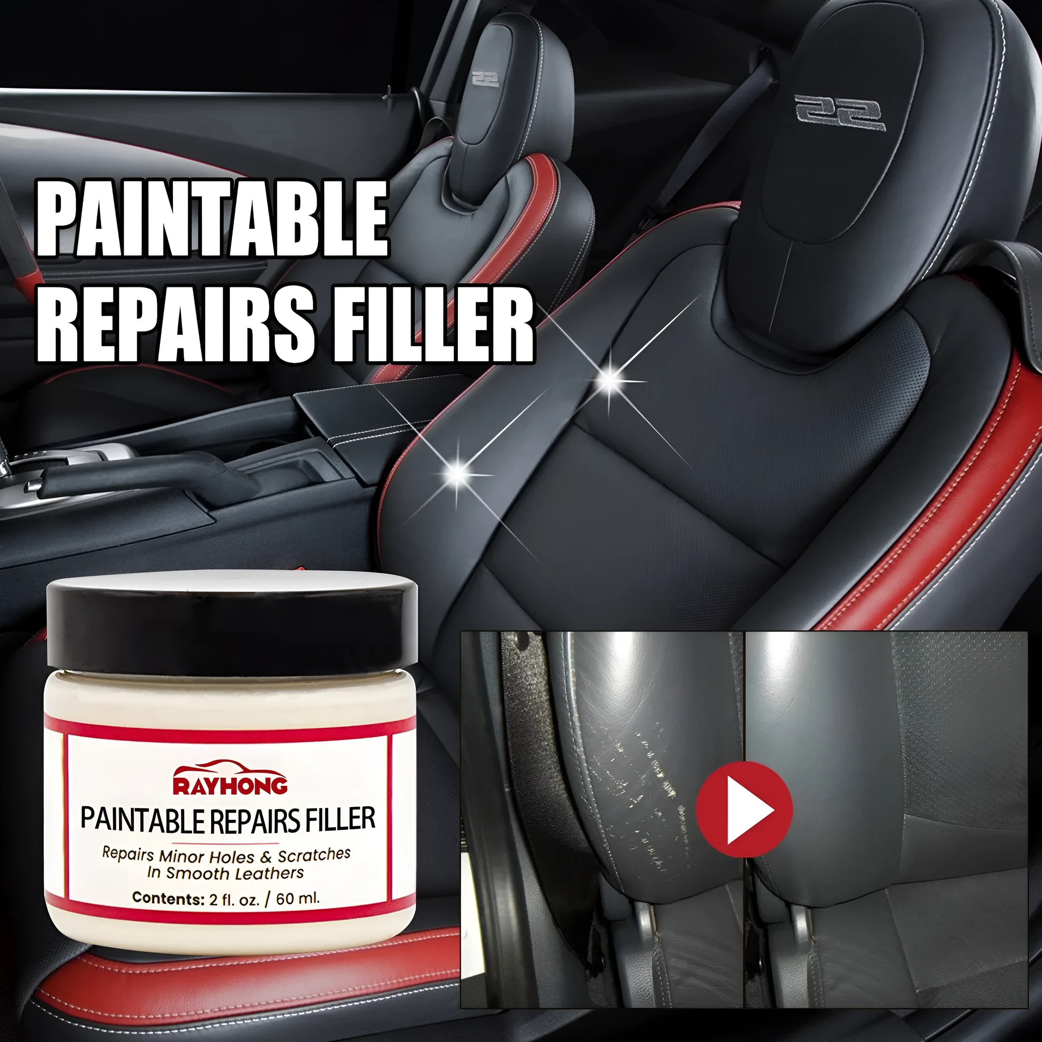 60ml leather repair filling paste in 5cm by 4.4cm container for car seat and sofa scratch restoration