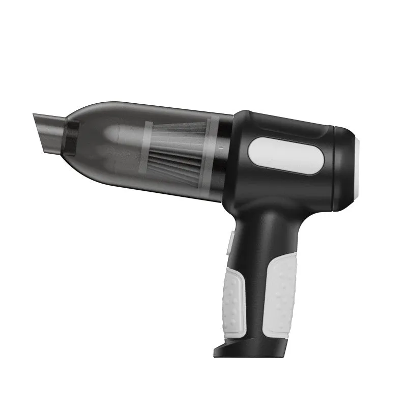 Car wireless handheld vacuum cleaner with 6KPa suction, 4000mAh rechargeable battery, Type-C port, and accessories on a black background