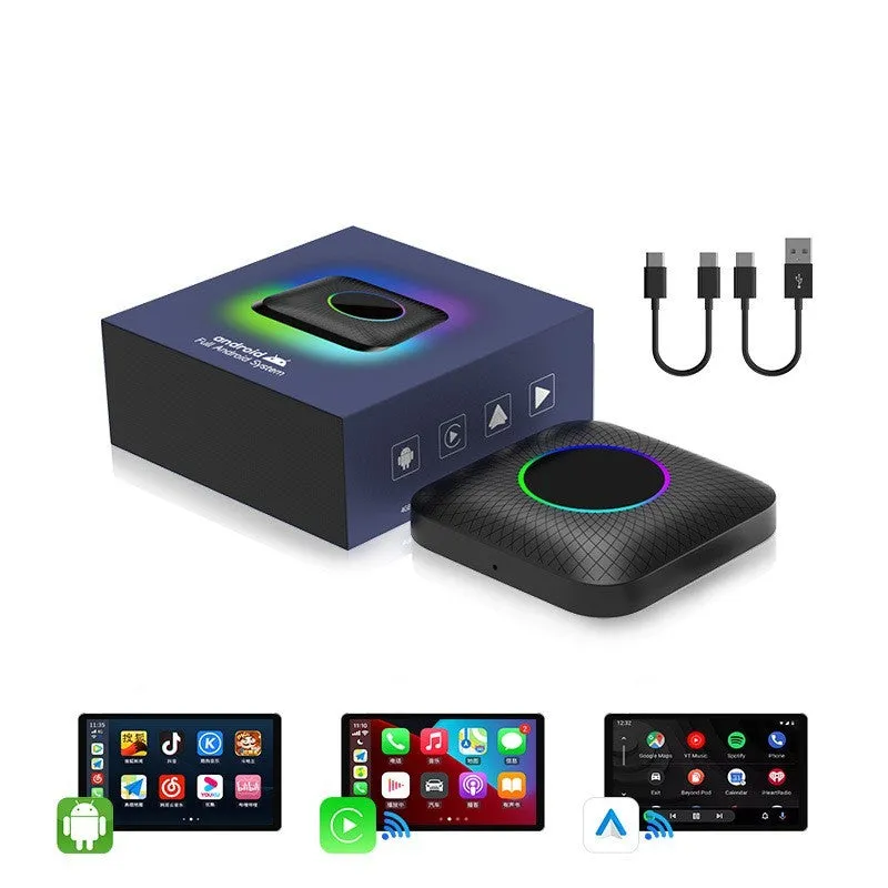 Car wired to wireless converter box with ABS PC casing, high-pass eight-core system for wireless CarPlay and Android Auto.
