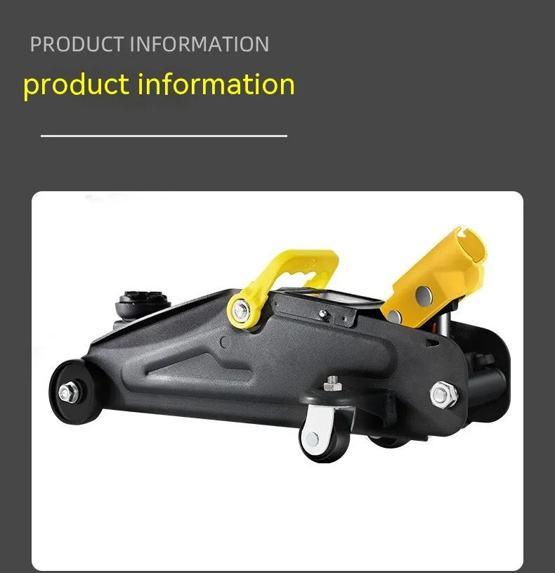 Horizontal hydraulic scissor car jack with handle for tyre changes, low profile design
