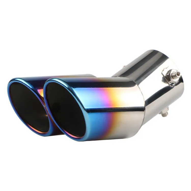 Universal stainless steel car exhaust tip with 145mm length showing different mouth style options.