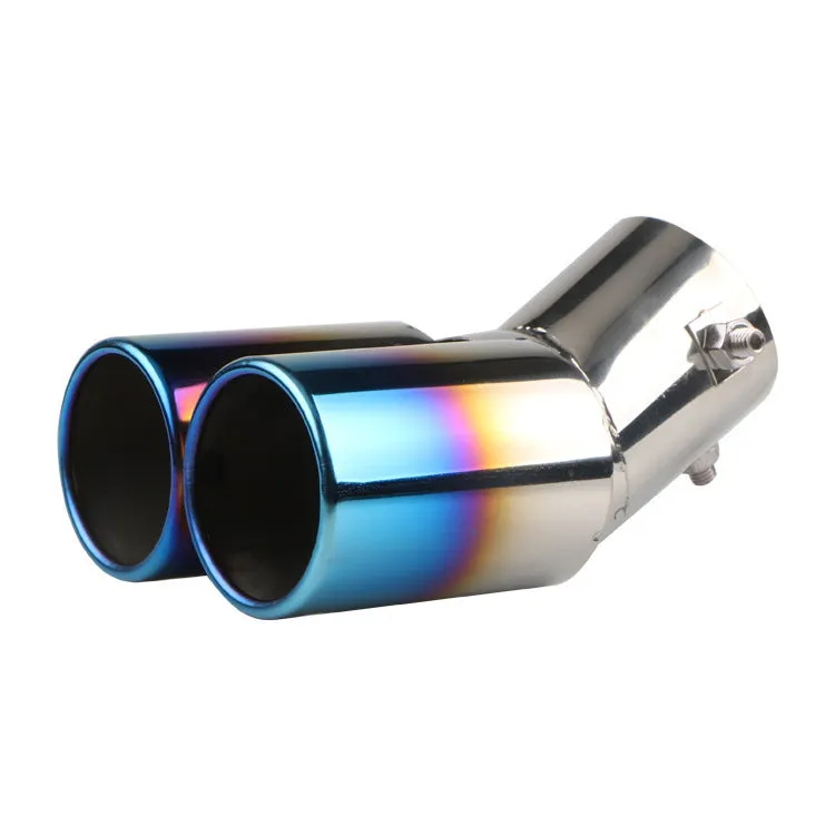 Universal stainless steel car exhaust tip with 145mm length showing different mouth style options.