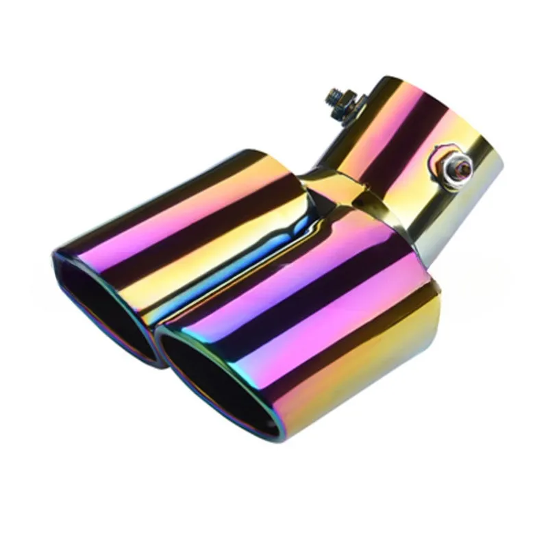Universal stainless steel car exhaust tip with 145mm length showing different mouth style options.