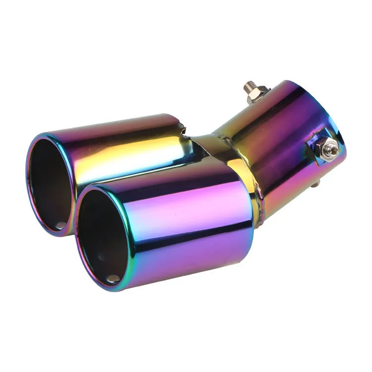 Universal stainless steel car exhaust tip with 145mm length showing different mouth style options.
