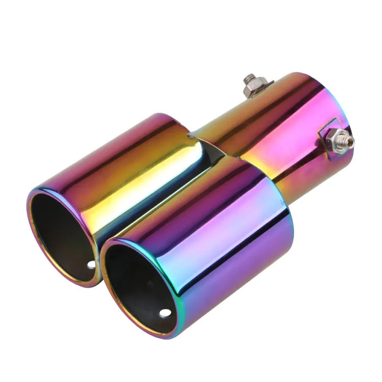 Universal stainless steel car exhaust tip with 145mm length showing different mouth style options.