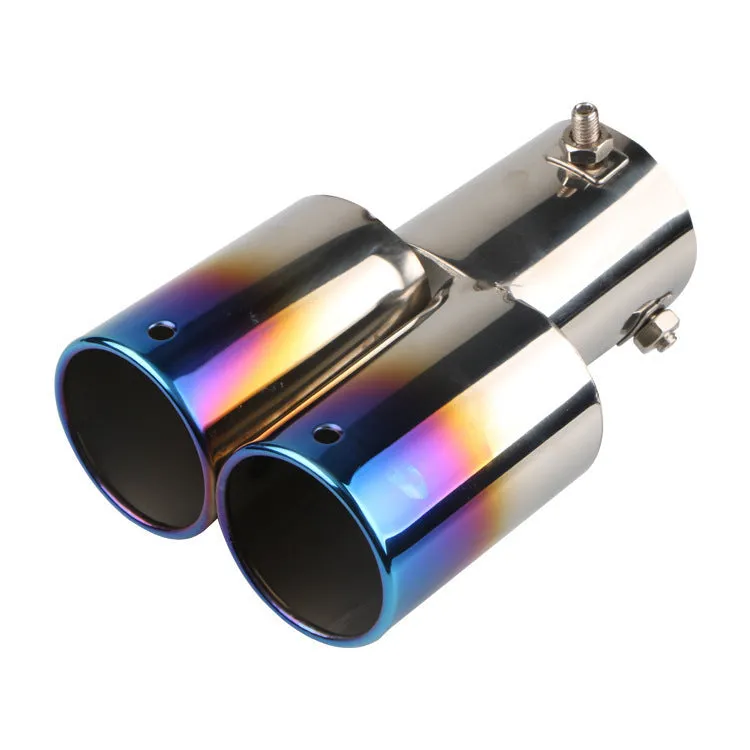 Universal stainless steel car exhaust tip with 145mm length showing different mouth style options.