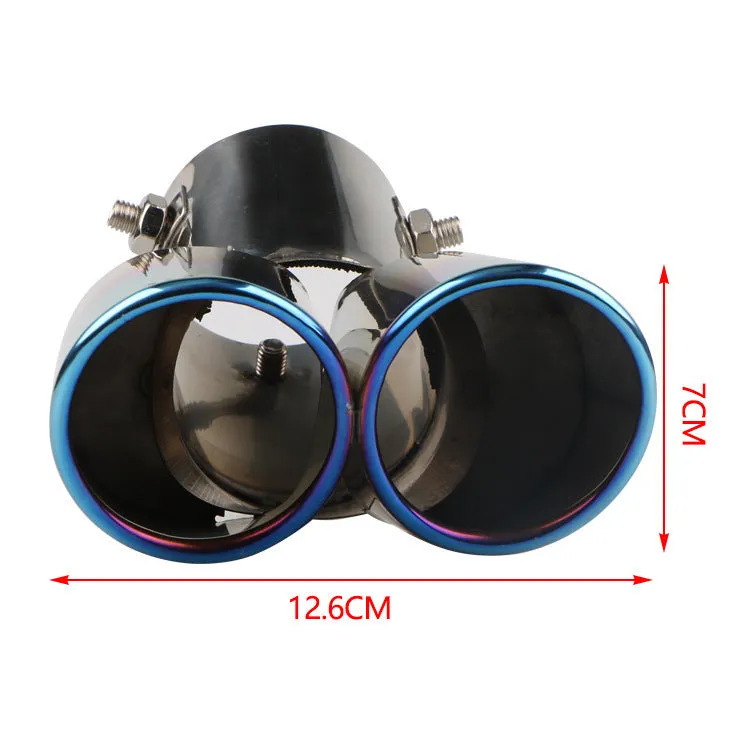 Universal stainless steel car exhaust tip with 145mm length showing different mouth style options.