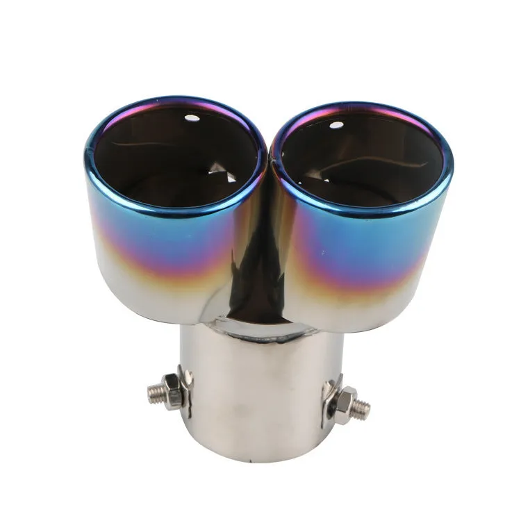 Universal stainless steel car exhaust tip with 145mm length showing different mouth style options.