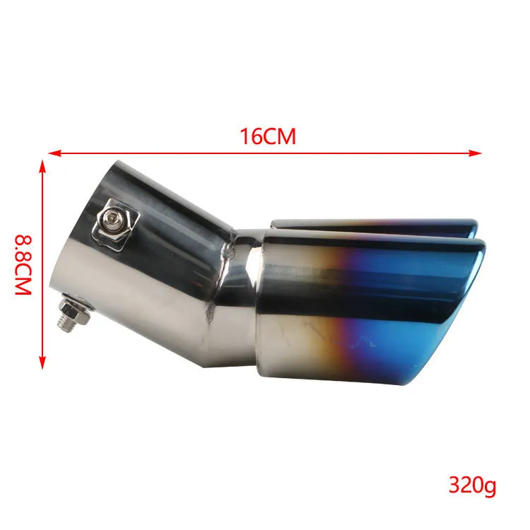 Universal stainless steel car exhaust tip with 145mm length showing different mouth style options.