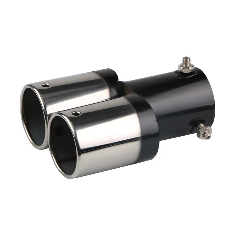 Universal stainless steel car exhaust tip with 145mm length showing different mouth style options.