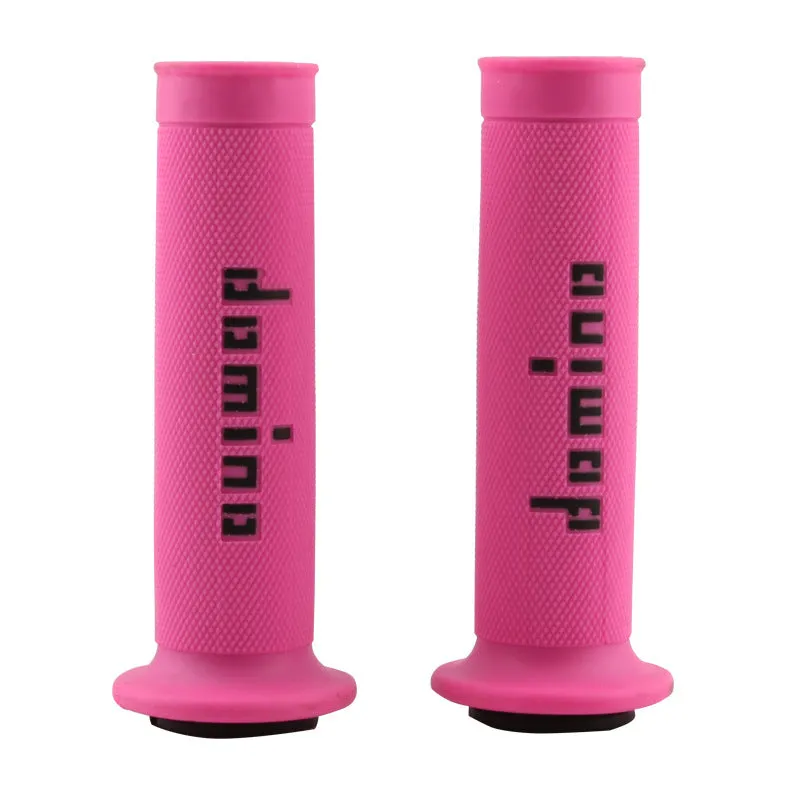 Pair of black motorcycle handle grips made of rubber gel material, showing non-slip texture.