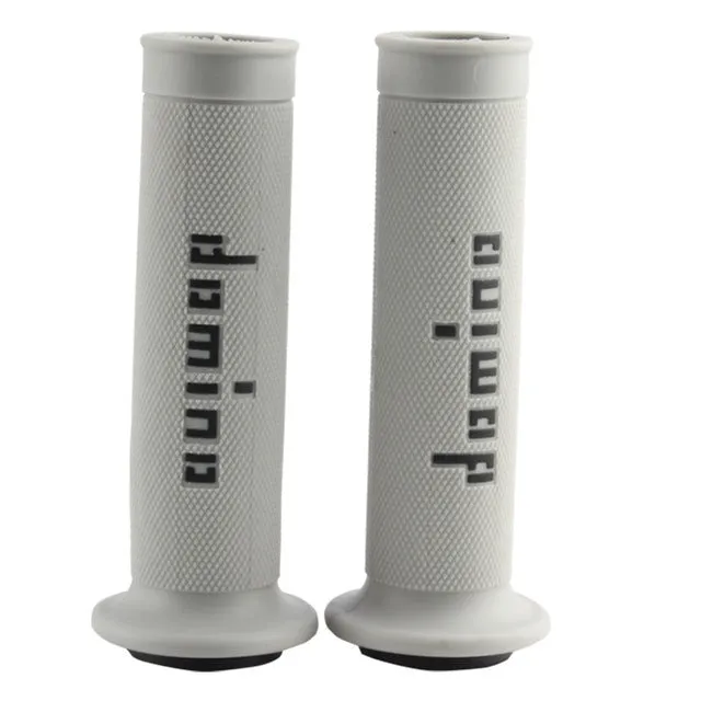 Pair of black motorcycle handle grips made of rubber gel material, showing non-slip texture.