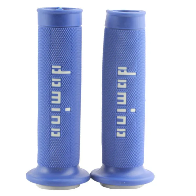 Pair of black motorcycle handle grips made of rubber gel material, showing non-slip texture.