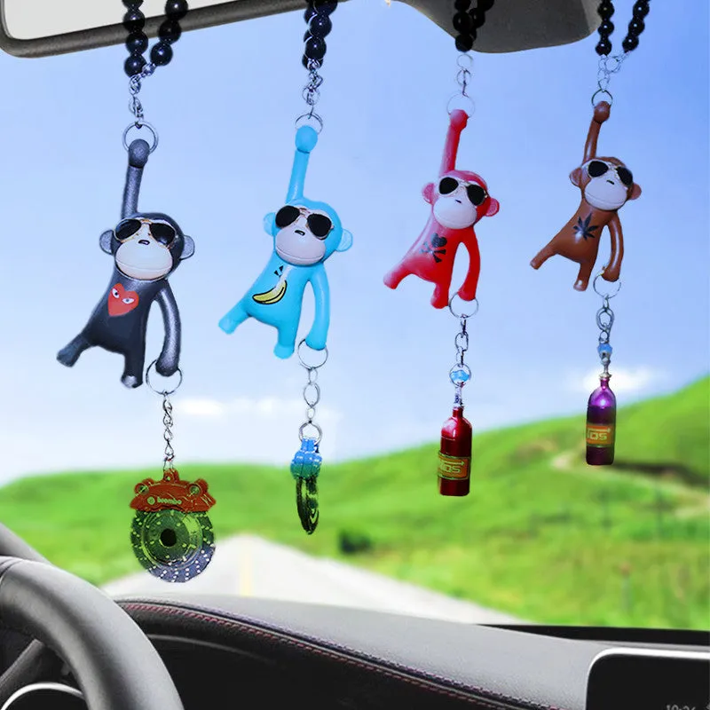Hip-hop cartoon monkey pendant with sunglasses for car rearview mirror decoration
