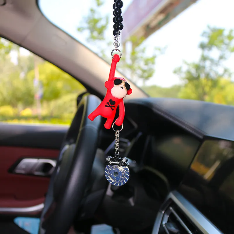 Hip-hop cartoon monkey pendant with sunglasses for car rearview mirror decoration