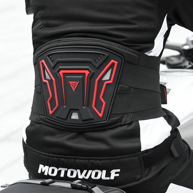 MDL1028 black and red motorcycle waist support harness shown on size chart for M L XL.
