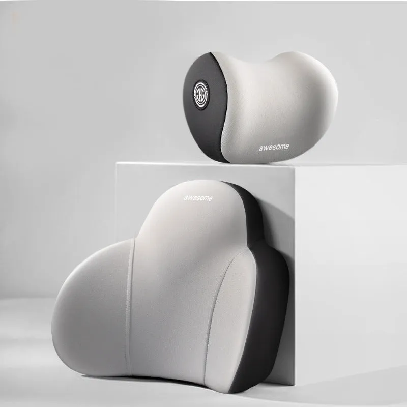 Automotive headrest and lumbar support pillows with memory foam filling and cotton covers in multiple colour options