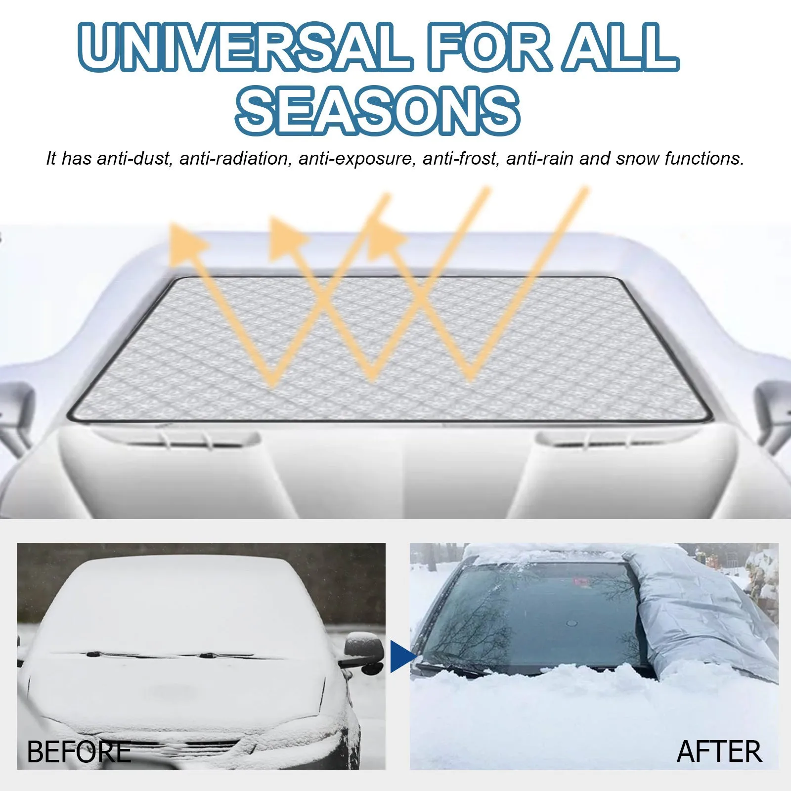 Front car windscreen aluminium film frost cover measuring 140 by 95 cm with reflective surface