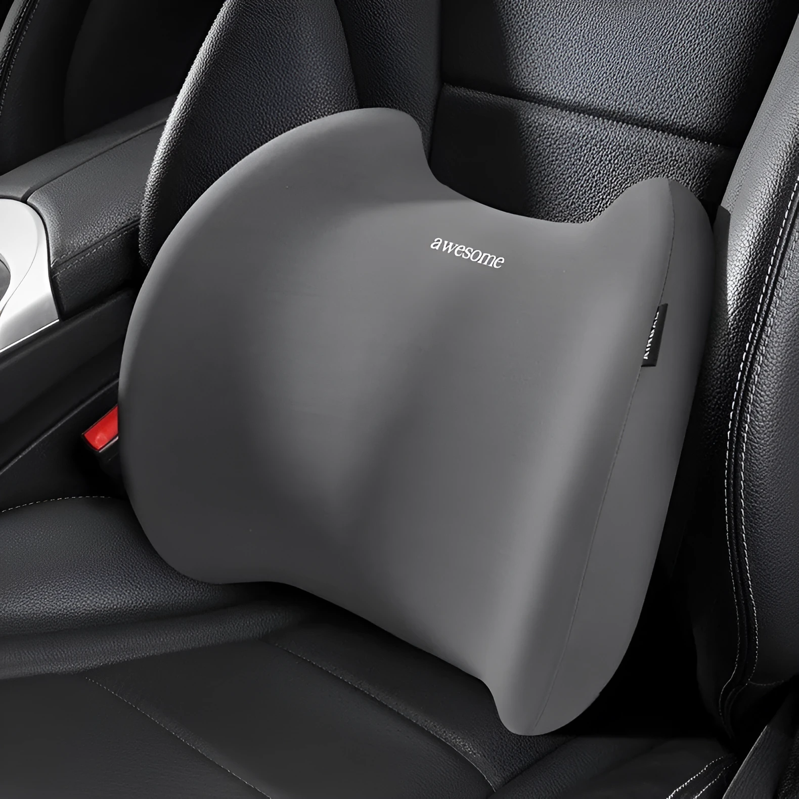 Car memory cotton pillow set showing headrest and lumbar support pillows in grey colour option