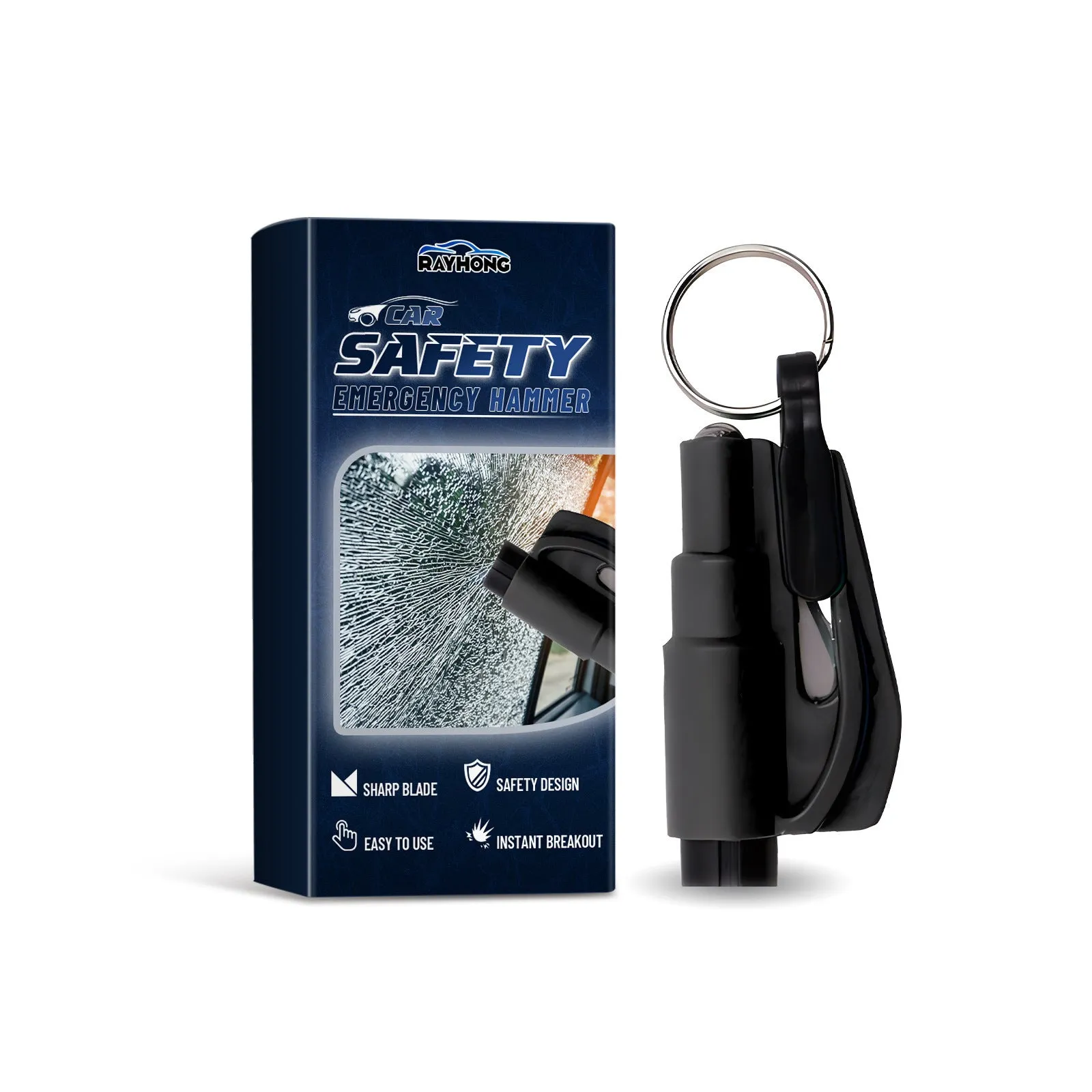 Compact car emergency hammer with seatbelt cutter measuring 3.5 by 7.5 centimetres