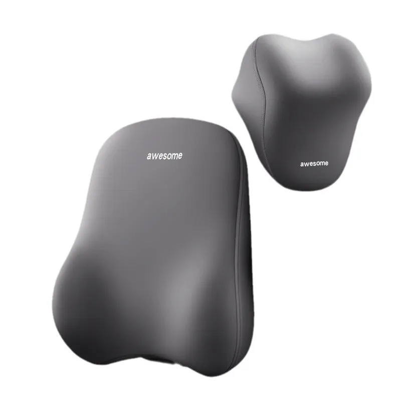 High-grade automotive headrest lumbar support pillow set in memory foam with polyester cover, Y-black colour option on a car seat