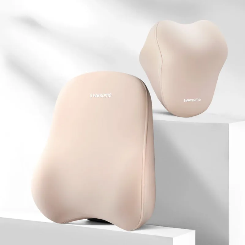 High-grade automotive headrest lumbar support pillow set in memory foam with polyester cover, Y-black colour option on a car seat