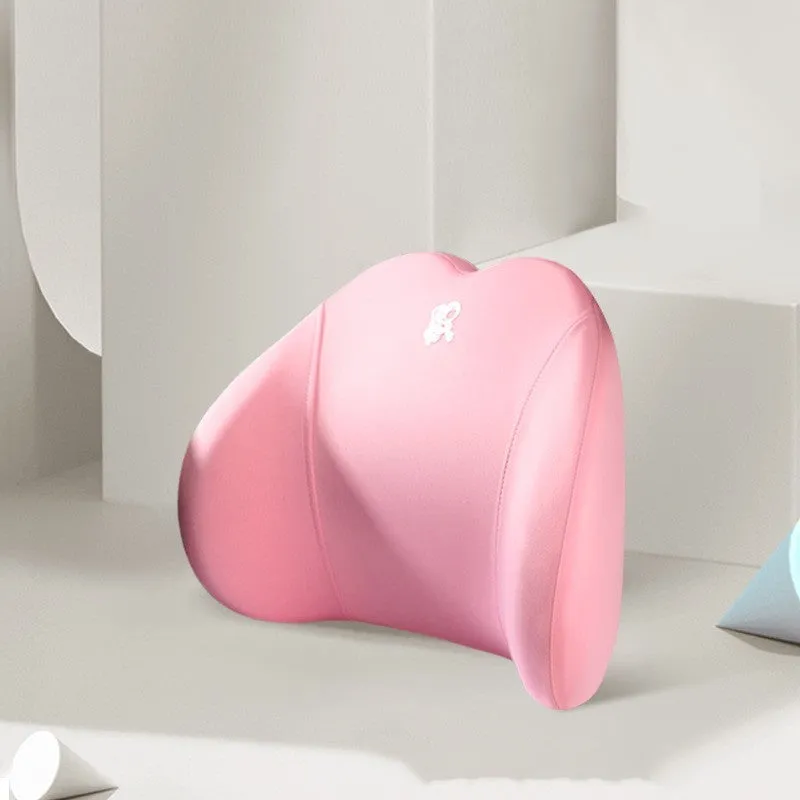 Heart-shaped car pillow in choice of colours, shown as headrest and lumbar support on a car seat.