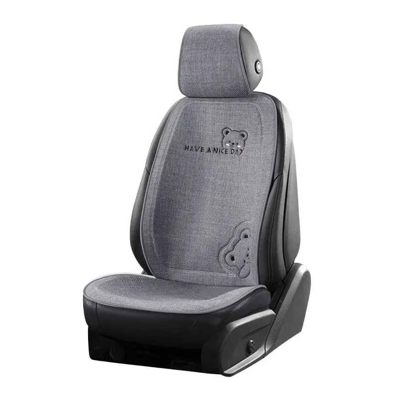 Car cushion set with headrest and lumbar support pillows in linen covers