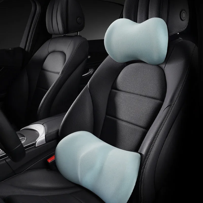Car headrest pillow and lumbar support cushion set in multiple colour options