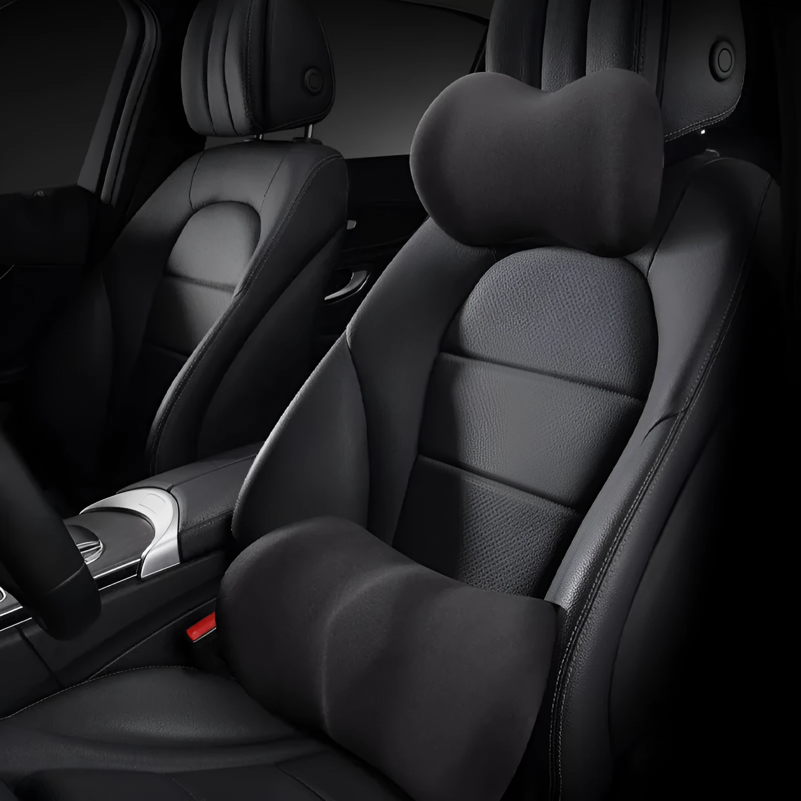 Car headrest pillow and lumbar support cushion set in multiple colour options