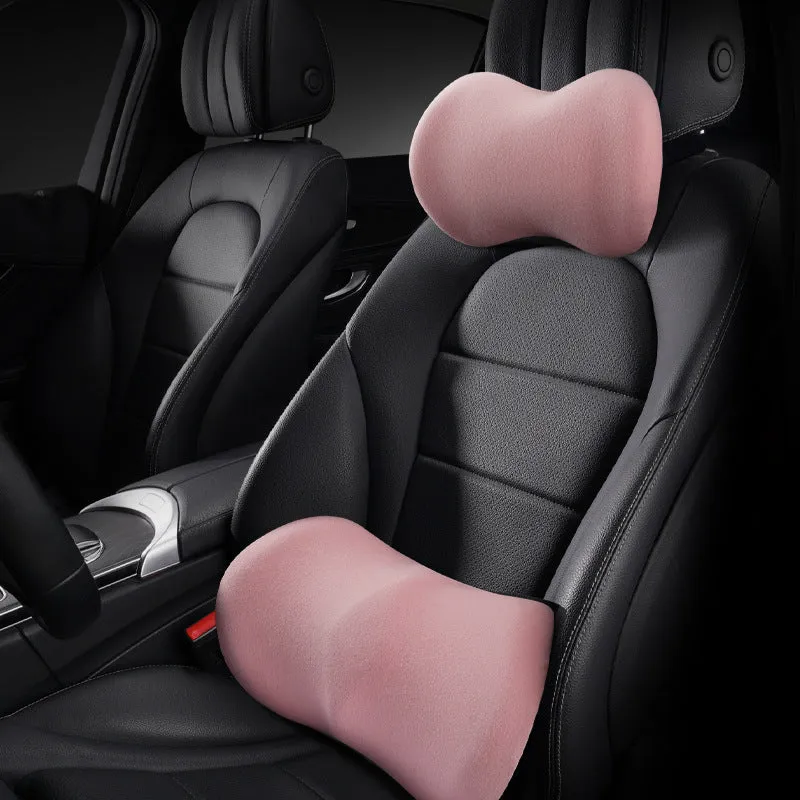 Car headrest pillow and lumbar support cushion set in multiple colour options