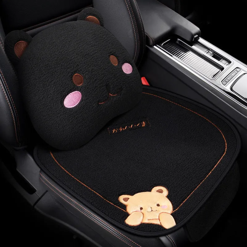 Car cushion winter plush three-piece set showing square cushion and lumbar support pillow