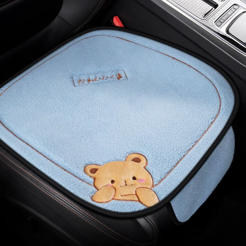 Car cushion winter plush three-piece set showing square cushion and lumbar support pillow