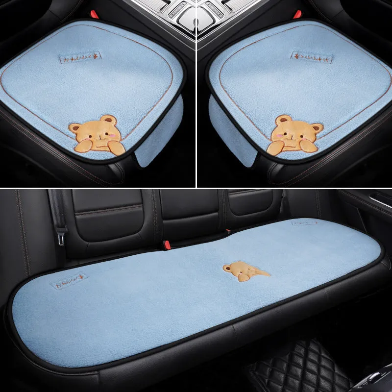 Car cushion winter plush three-piece set showing square cushion and lumbar support pillow