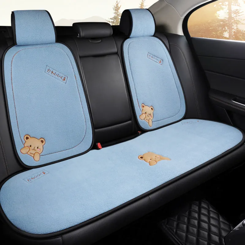 Car cushion winter plush three-piece set showing square cushion and lumbar support pillow
