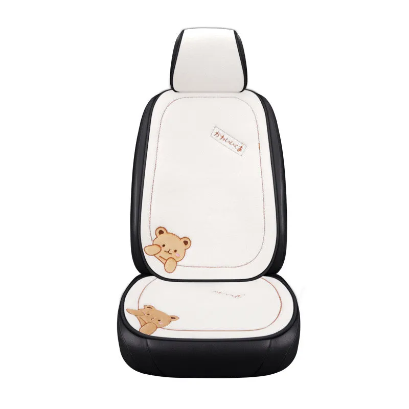 Car cushion winter plush three-piece set showing square cushion and lumbar support pillow