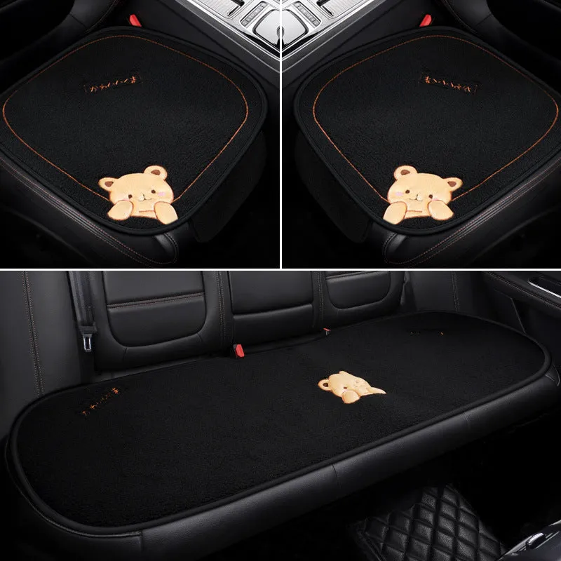 Car cushion winter plush three-piece set showing square cushion and lumbar support pillow