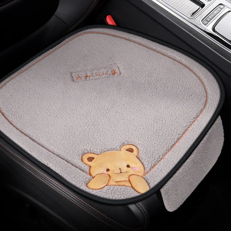 Car cushion winter plush three-piece set showing square cushion and lumbar support pillow