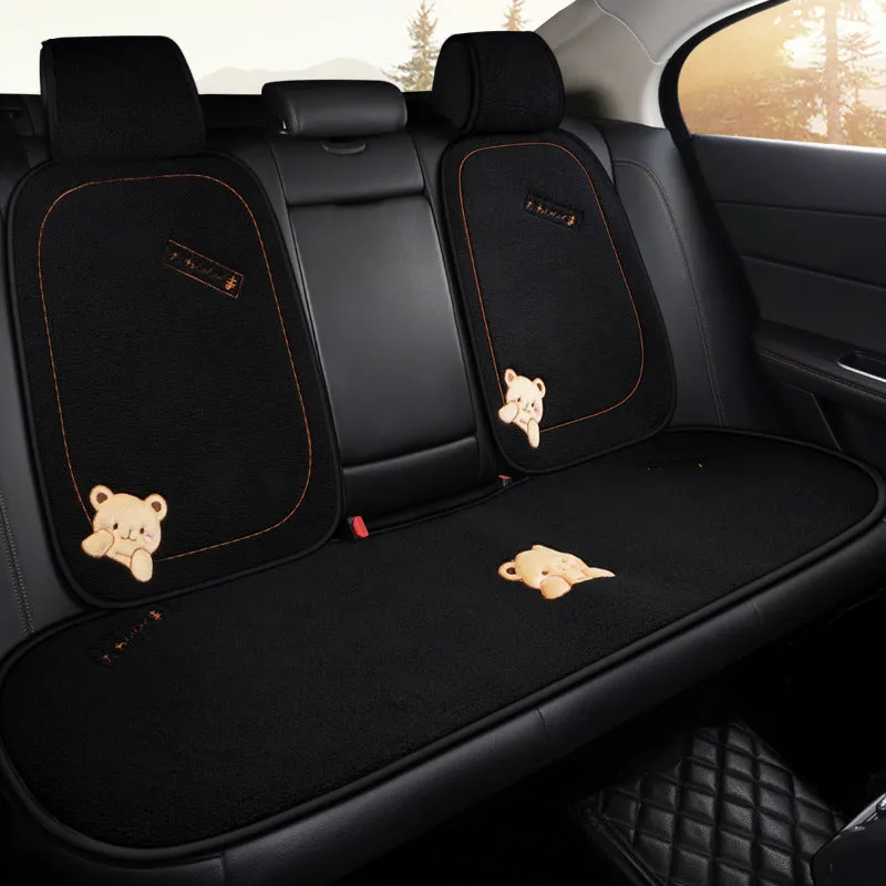 Car cushion winter plush three-piece set showing square cushion and lumbar support pillow