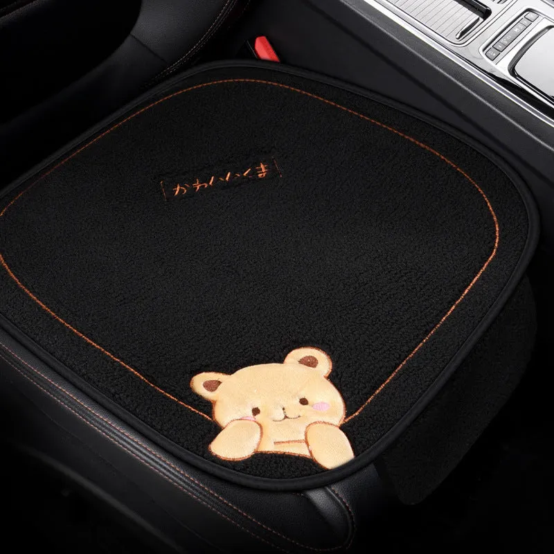 Car cushion winter plush three-piece set showing square cushion and lumbar support pillow