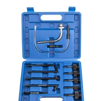 Thirteen-piece automatic transmission oil refuelling tool kit with injector and wave box connector.