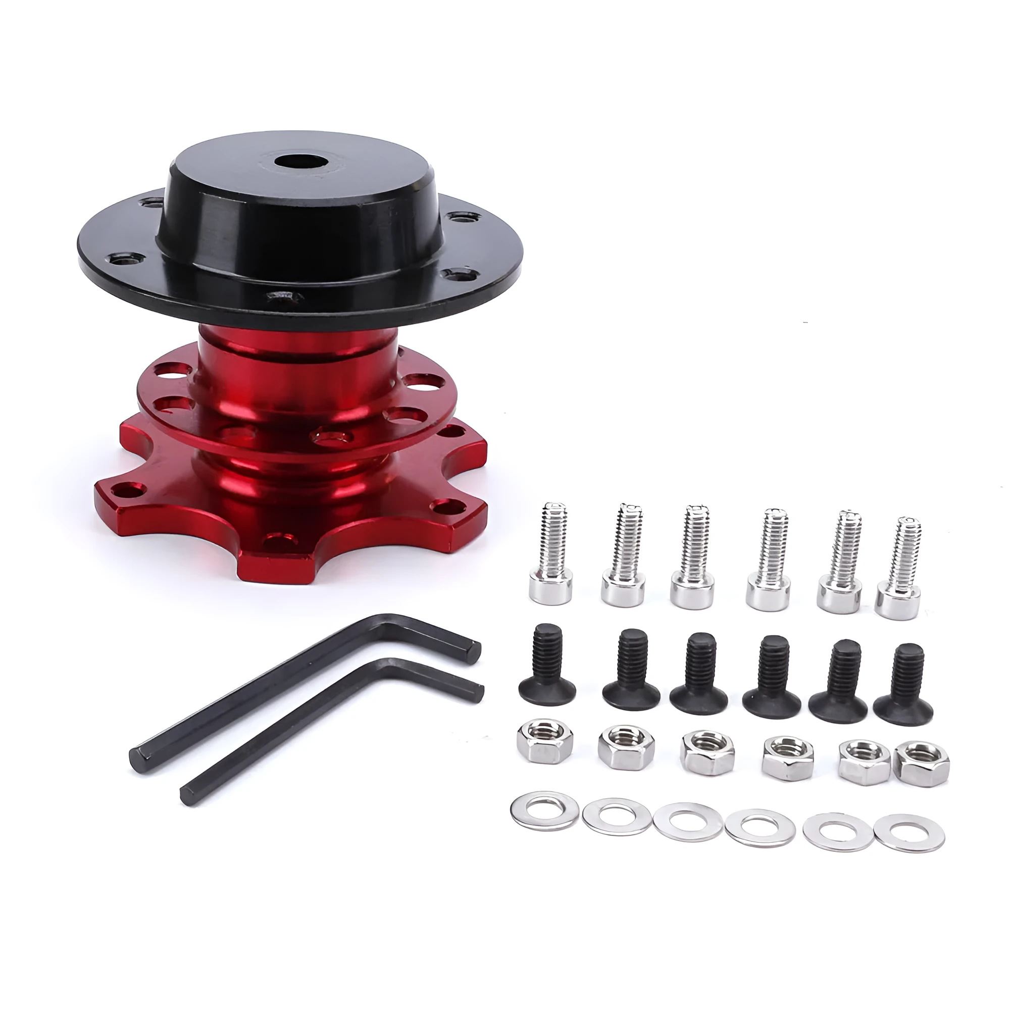 Car steering wheel quick release adapter device in black, red, blue, silver or gold for vehicle modification