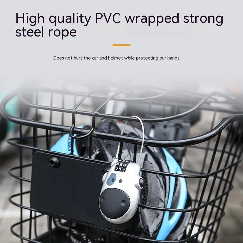 Retractable bicycle motorcycle helmet lock with ABS plastic housing and 1 metre wire rope cable extended
