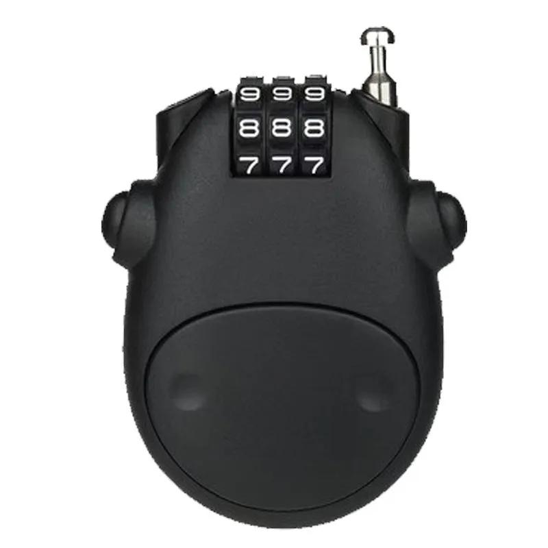 Retractable bicycle motorcycle helmet lock with ABS plastic housing and 1 metre wire rope cable extended