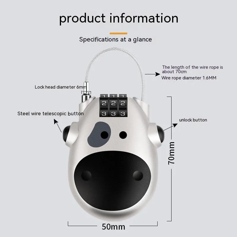 Retractable bicycle motorcycle helmet lock with ABS plastic housing and 1 metre wire rope cable extended