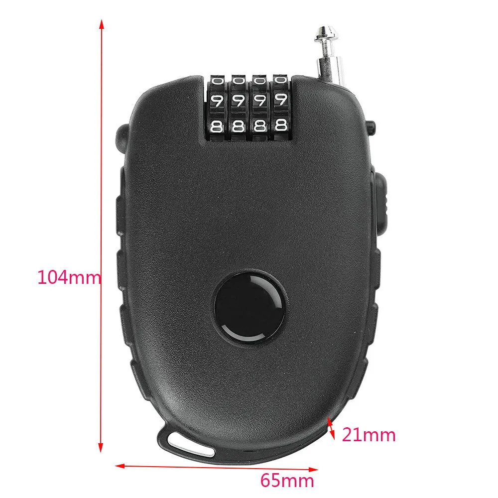 Retractable bicycle motorcycle helmet lock with ABS plastic housing and 1 metre wire rope cable extended