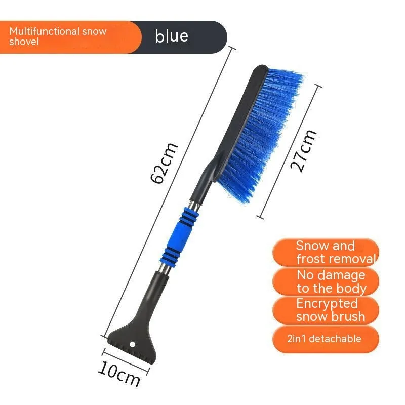 Yellow and blue telescopic car snow brushes with long handles for winter vehicle defrosting